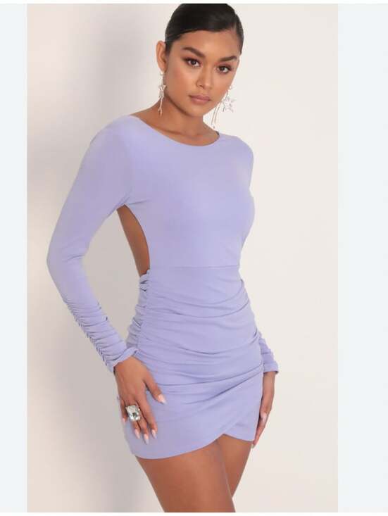 LUCY IN THE SKY Dresses & Skirts - Lucy In The Sky Dress Womens Small Purple Ruched Long Sleeve Open Back Party